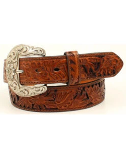 Nocona Women's Sequin Underlay Floral Embossed Leather Belt