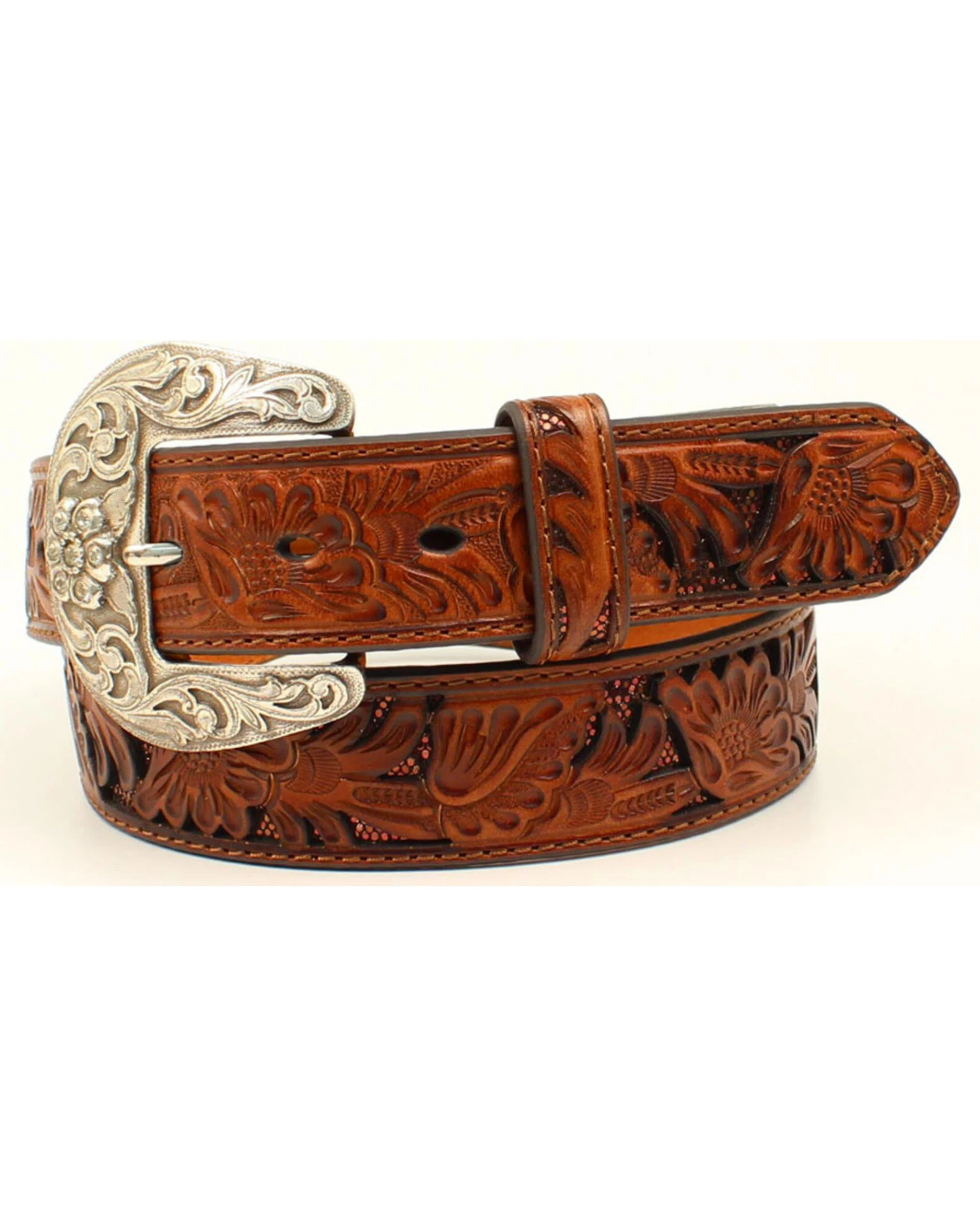 Nocona Women's Sequin Underlay Floral Embossed Leather Belt 3 Nocona Women's Sequin Underlay Floral Embossed Leather Belt