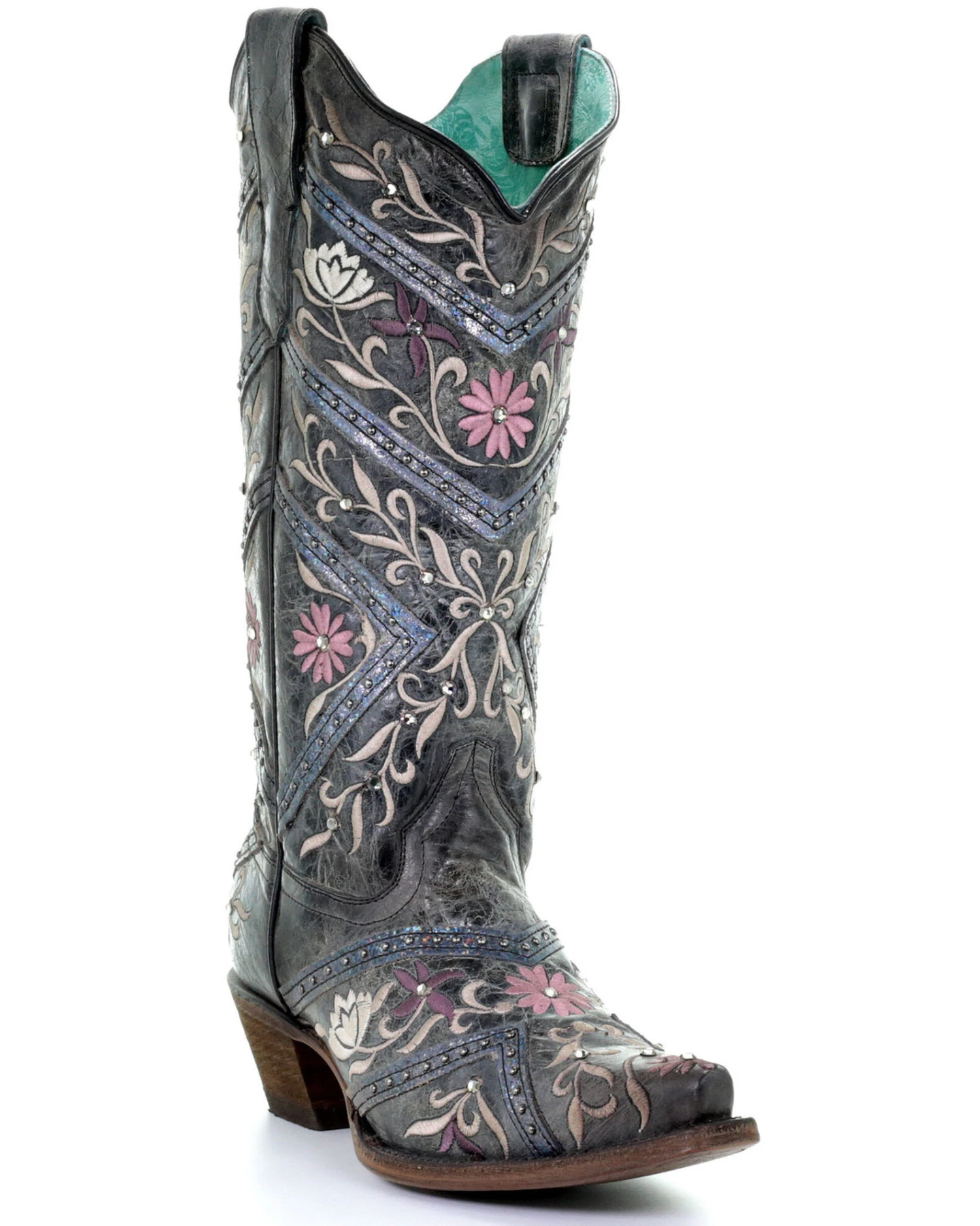 Corral Women's Floral Embroidery & Rhinestones Western Boots - Snip Toe 3 Corral Women's Floral Embroidery & Rhinestones Western Boots - Snip Toe