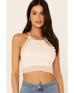 Fornia Women's Caged Back High Neck Crochet Bralette Tank Top