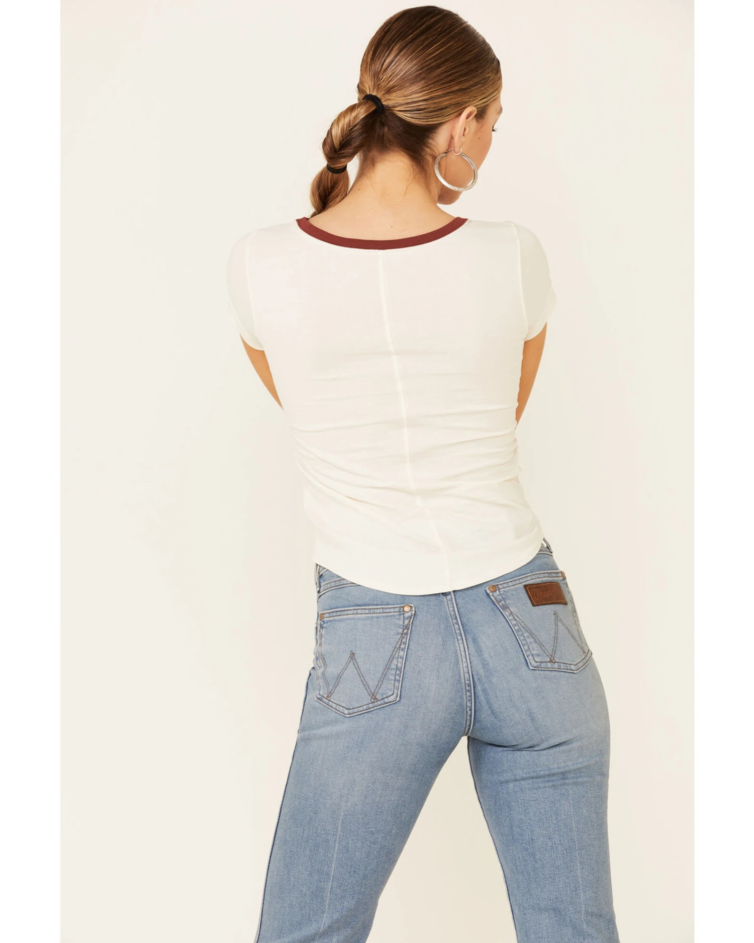 Shyanne Women's Off-White Horsing Around Graphic Short Sleeve Ringer Tee 6 Shyanne Women's Off-White Horsing Around Graphic Short Sleeve Ringer Tee - Image 4