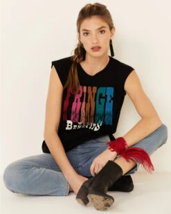 Shyanne Women's Fringe With Benefits Graphic Muscle Tee 