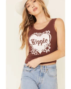 Bandit Brand Women's Hippie Heart Graphic Lace Trim TankĀ Top