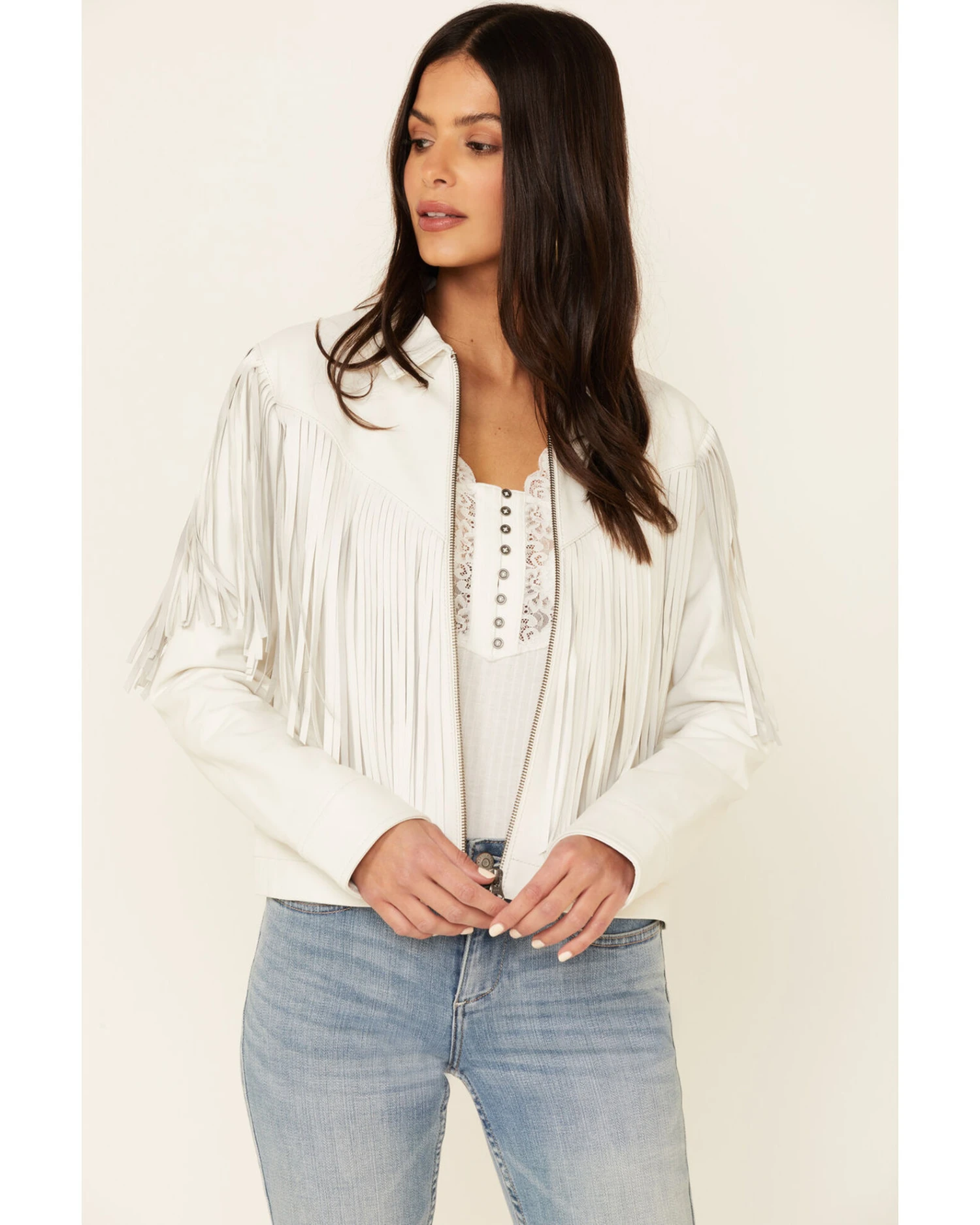 Idyllwind Women's Day Off Fringe Zip-Front Leather Jacket - White 4 Idyllwind Women's Day Off Fringe Zip-Front Leather Jacket - White - Image 2