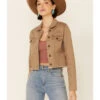 Shyanne Women's Tan Fray Hem Button-Front Crop Denim Jacket  -Ladies Western Cowboy 2000342598 280 P1