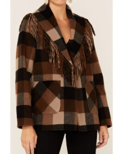 Pendleton Women's Charcoal & Camel Fringed Wool Blend Barn Coat 8 Pendleton Women's Charcoal & Camel Fringed Wool Blend Barn Coat -Ladies Western Cowboy 2000343362 900 P3