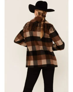 Pendleton Women's Charcoal & Camel Fringed Wool Blend Barn Coat 9 Pendleton Women's Charcoal & Camel Fringed Wool Blend Barn Coat -Ladies Western Cowboy 2000343362 900 P4