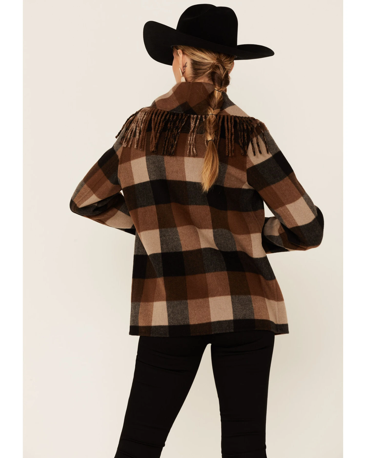 Pendleton Women's Charcoal & Camel Fringed Wool Blend Barn Coat 6 Pendleton Women's Charcoal & Camel Fringed Wool Blend Barn Coat - Image 4