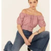 Beyond The Radar Women's Gingham Off-Shoulder Peasant Crop Top 2 Beyond The Radar Women's Gingham Off-Shoulder Peasant Crop Top -Ladies Western Cowboy 2000343879 600 P1
