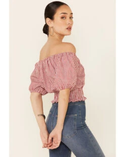 Beyond The Radar Women's Gingham Off-Shoulder Peasant Crop Top 9 Beyond The Radar Women's Gingham Off-Shoulder Peasant Crop Top -Ladies Western Cowboy 2000343879 600 P4