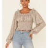 Beyond The Radar Women's Ditsy Smocked Long Sleeve Peasant Crop Top 2 Beyond The Radar Women's Ditsy Smocked Long Sleeve Peasant Crop Top -Ladies Western Cowboy 2000343880 200 P1