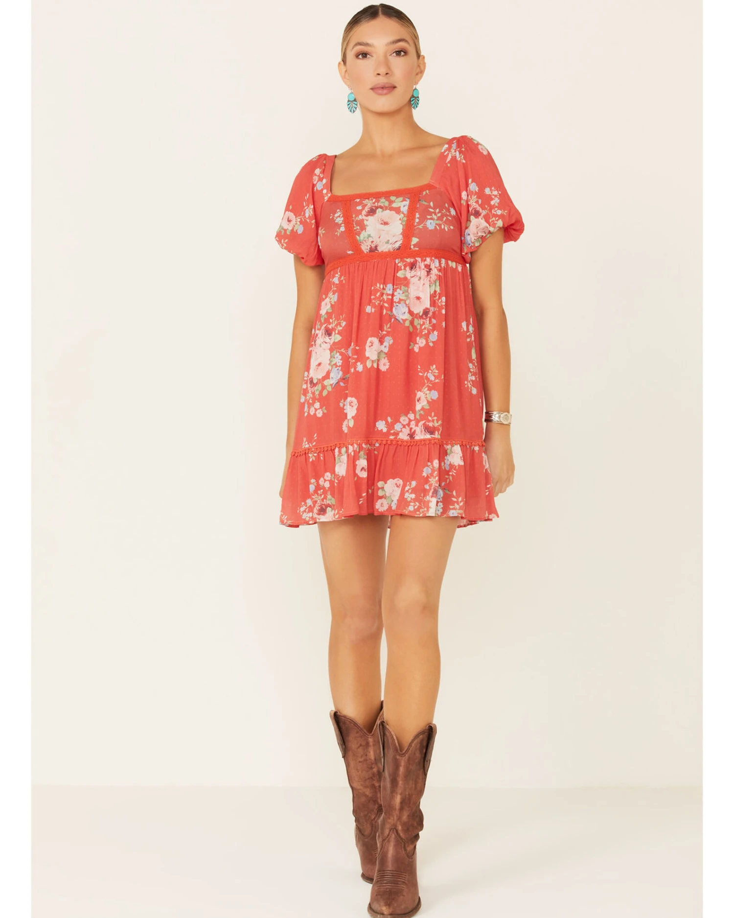 A Collective Story Women's Coral Floral Peasant Tiered Dress 4 A Collective Story Women's Coral Floral Peasant Tiered Dress - Image 2