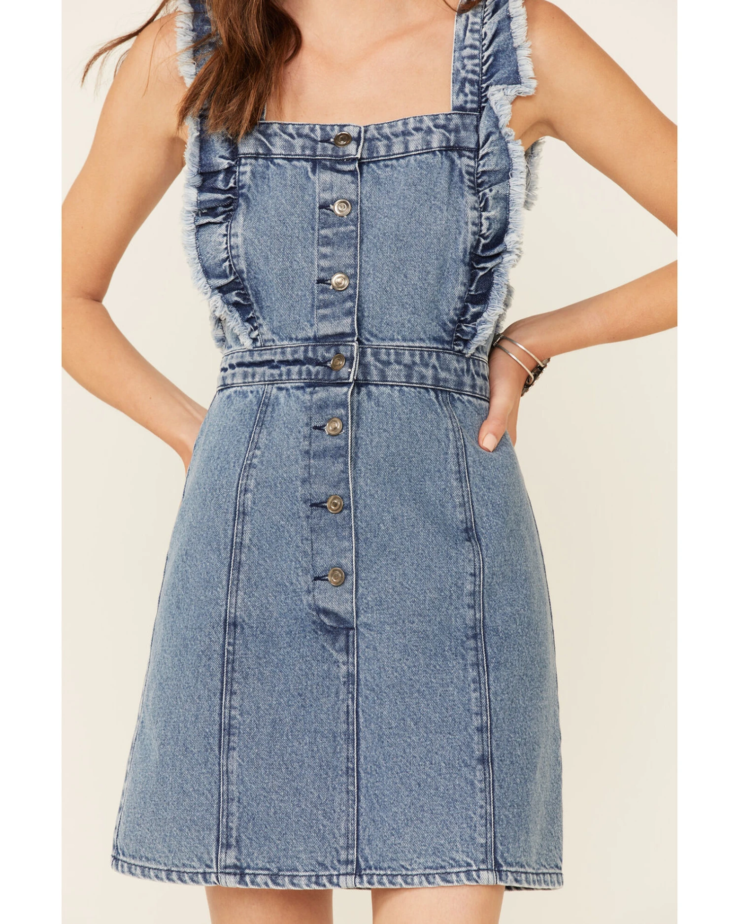 Revel Women's Fray Edge Ruffled Denim Dress 5 Revel Women's Fray Edge Ruffled Denim Dress - Image 3