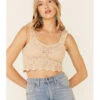 Very J Women's Natural Ruffle Strap Sweater-Knit Crop Tank Top 1 Very J Women's Natural Ruffle Strap Sweater-Knit Crop Tank Top -Ladies Western Cowboy 2000349813 101 P1