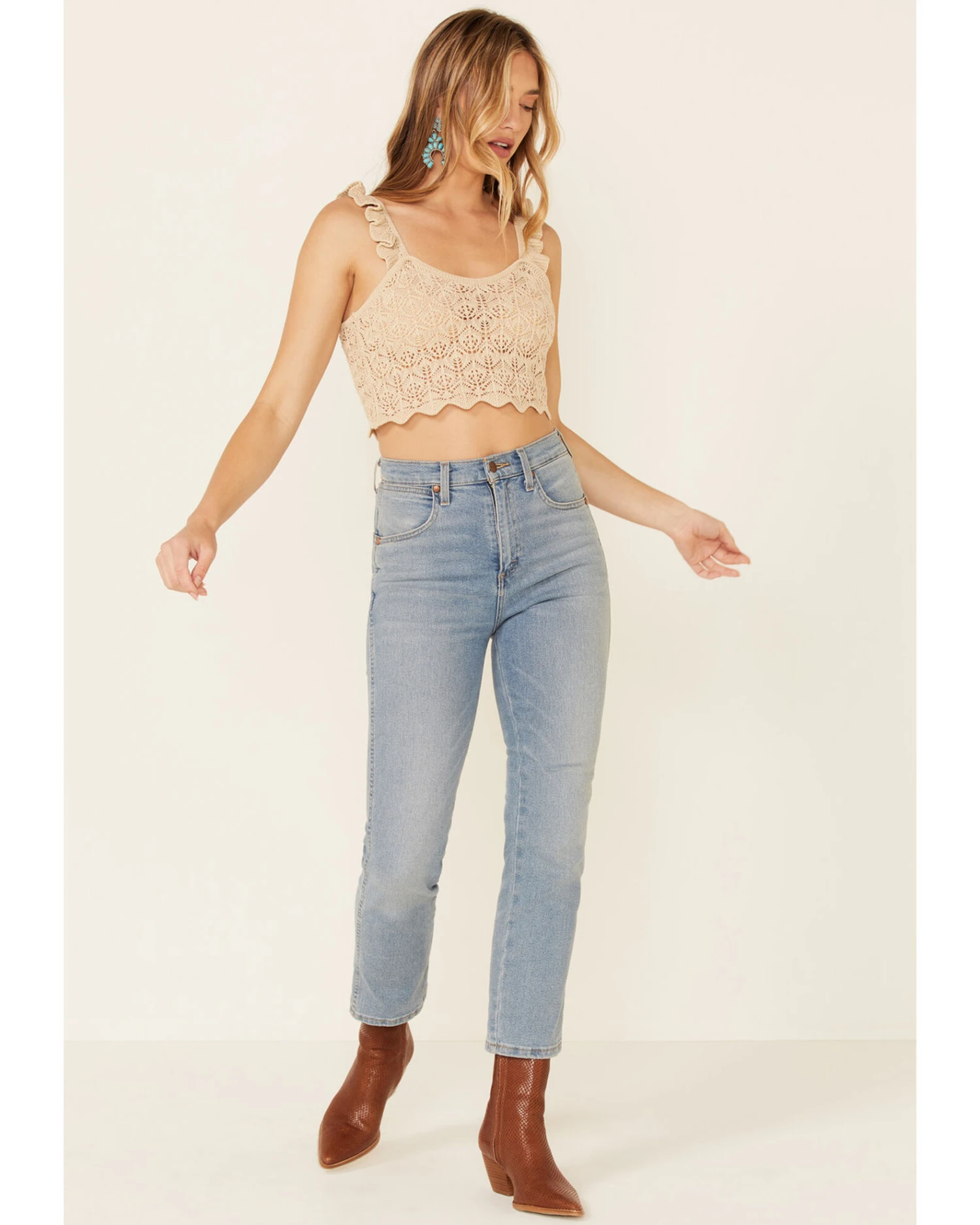 Very J Women's Natural Ruffle Strap Sweater-Knit Crop Tank Top 4 Very J Women's Natural Ruffle Strap Sweater-Knit Crop Tank Top - Image 2