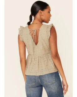 Wishlist Women's Gucci Eyelet Ruffle Surplice Short Sleeve Babydoll Top  -Ladies Western Cowboy 2000349957 341 P4