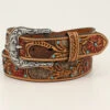 M & F Western Women's Tan Floral Calf Hair Underlay Leather Belt -Ladies Western Cowboy 2000352003 280 P1