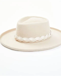 Shyanne Women's Beige Diamond Crown Turned Up Wool Felt Fedora Hat