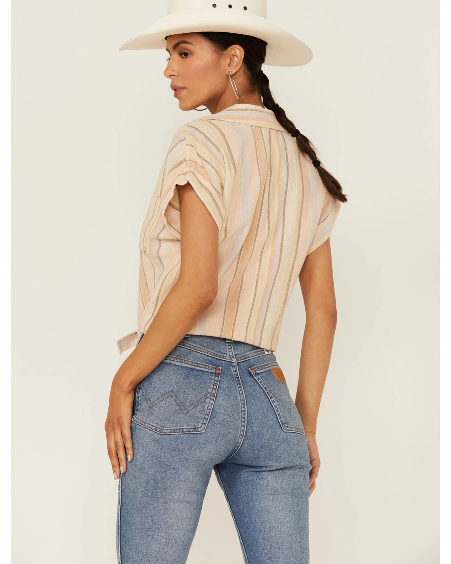 Shyanne Women's Multicolored Stripe Tie Front Camp Blouse 5 Shyanne Women's Multicolored Stripe Tie Front Camp Blouse - Image 3