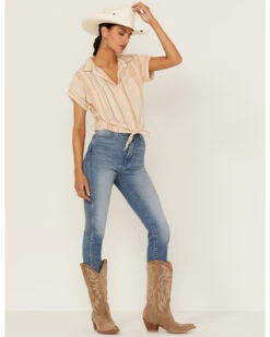 Shyanne Women's Multicolored Stripe Tie Front Camp Blouse 9 Shyanne Women's Multicolored Stripe Tie Front Camp Blouse -Ladies Western Cowboy 2000358586 681 P4