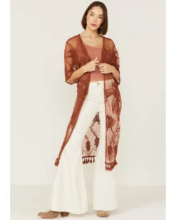 Shyanne Women's Rust Lace Tassel Kimono