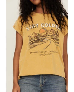 Cleo + Wolf Women's Stay Golden Rolled Sleeve Graphic Tee -Ladies Western Cowboy 2000359337 710 P3