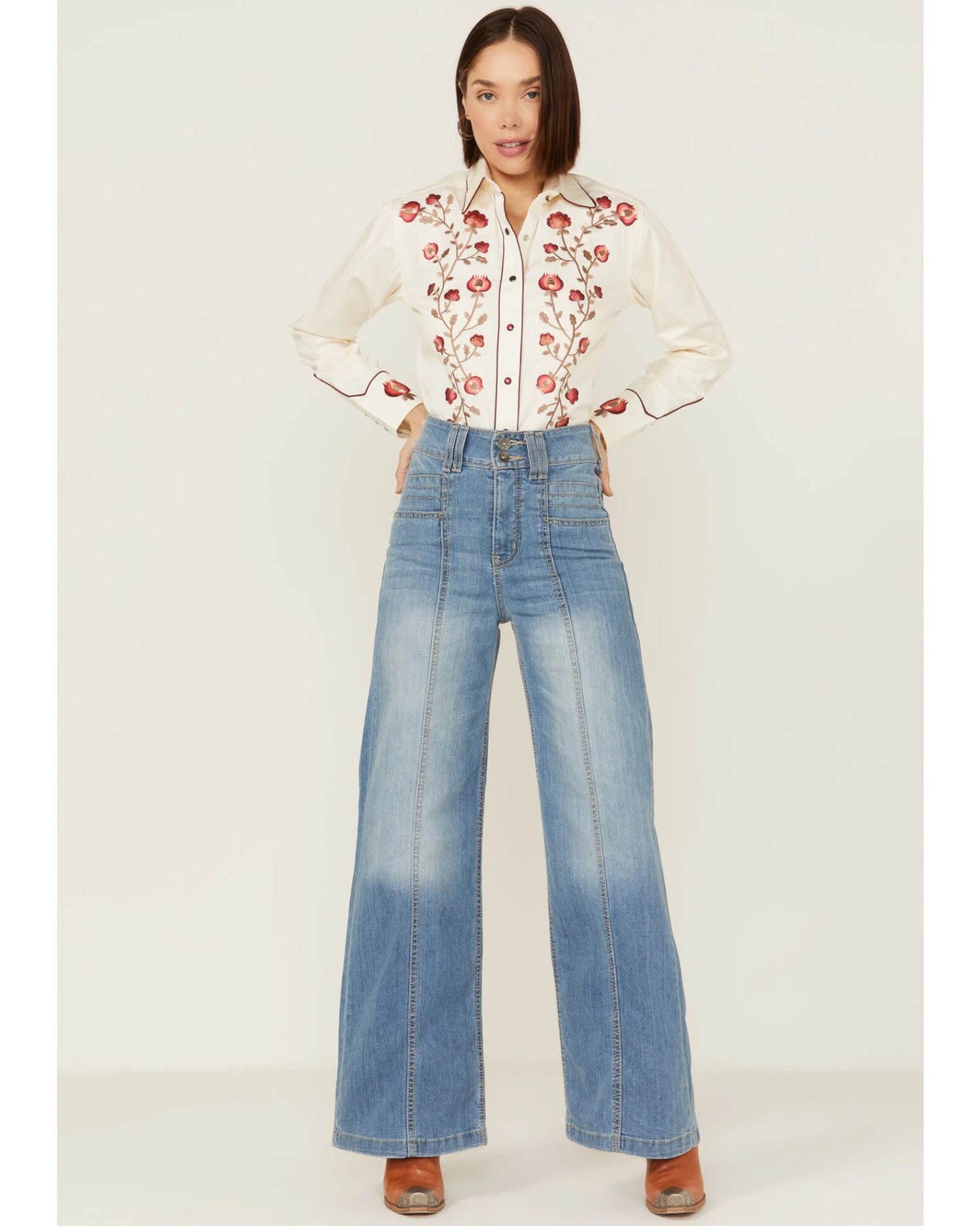 Rockmount Ranchwear Women's Vintage Thistle Floral Embroidery Pearl Snap Western Shirt 6 Rockmount Ranchwear Women's Vintage Thistle Floral Embroidery Pearl Snap Western Shirt - Image 4