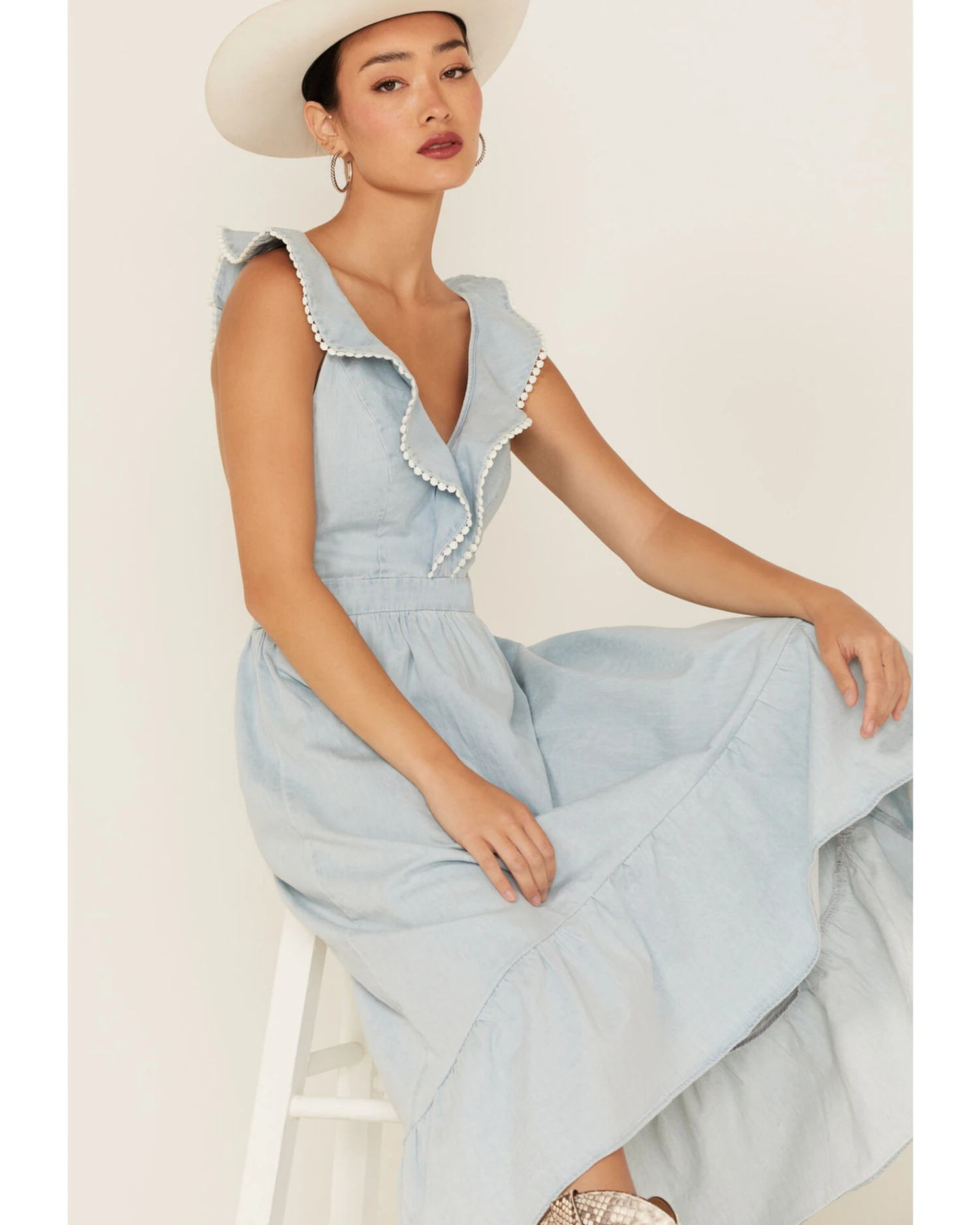 Molly Bracken Women's Ruffle Trim Cross Back Maxi Dress 3 Molly Bracken Women's Ruffle Trim Cross Back Maxi Dress