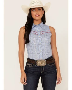 Rock & Roll Denim Women's Tile Print Sleeveless Snap Western Core Shirt