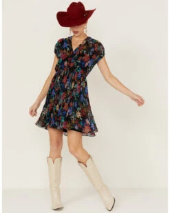 Molly Bracken Women's Floral Print Pleated Short Sleeve Dress