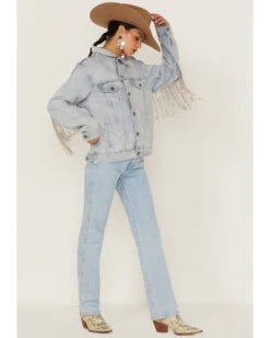 The Dylan Jacket By DanielXDiamond: Women's Blue Denim Jacket With Silver Fringe  -Ladies Western Cowboy 2000371347 400 P4