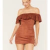 Shyanne Women's Off Shoulder Faux Suede Dress 1 Shyanne Women's Off Shoulder Faux Suede Dress -Ladies Western Cowboy 2000372982 203 P1
