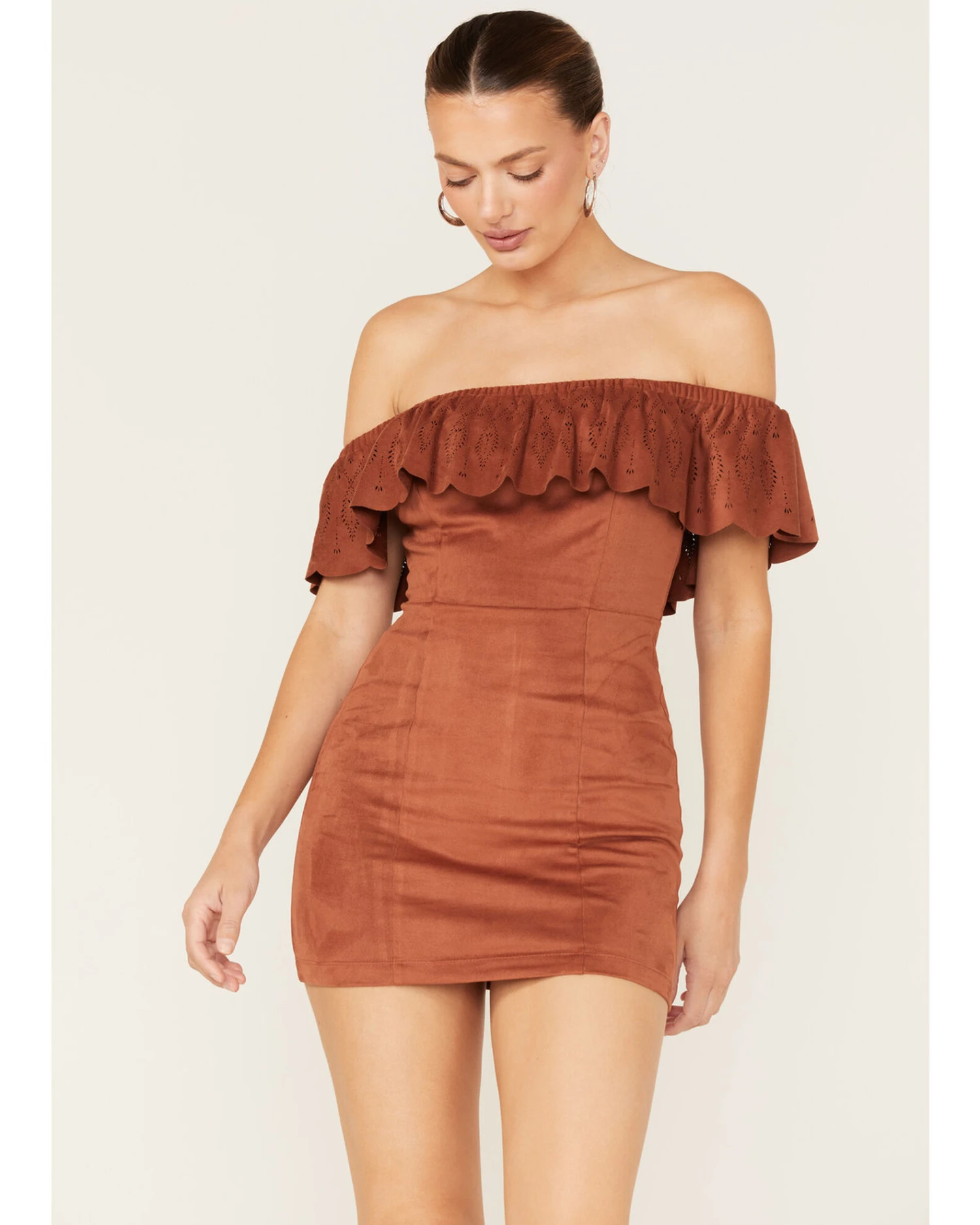 Shyanne Women's Off Shoulder Faux Suede Dress 3 Shyanne Women's Off Shoulder Faux Suede Dress