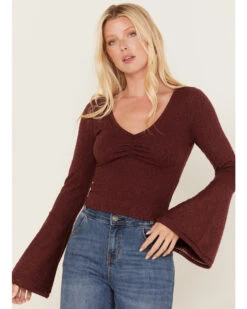 Shyanne Women's Deep V-Neck Bell Sleeve Crop Top