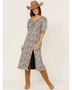 Beyond The Radar Women's Floral Print Split Leg Midi Dress