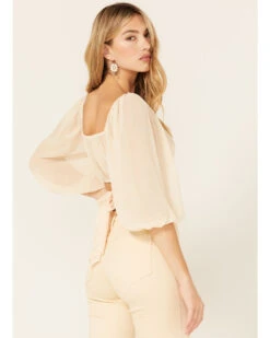 Beyond The Radar Women's Sheer Dot Puff Sleeve Crop Top 9 Beyond The Radar Women's Sheer Dot Puff Sleeve Crop Top -Ladies Western Cowboy 2000376248 110 P4