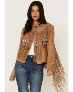 Sidran Women's Beaded Fringe Suede Jacket