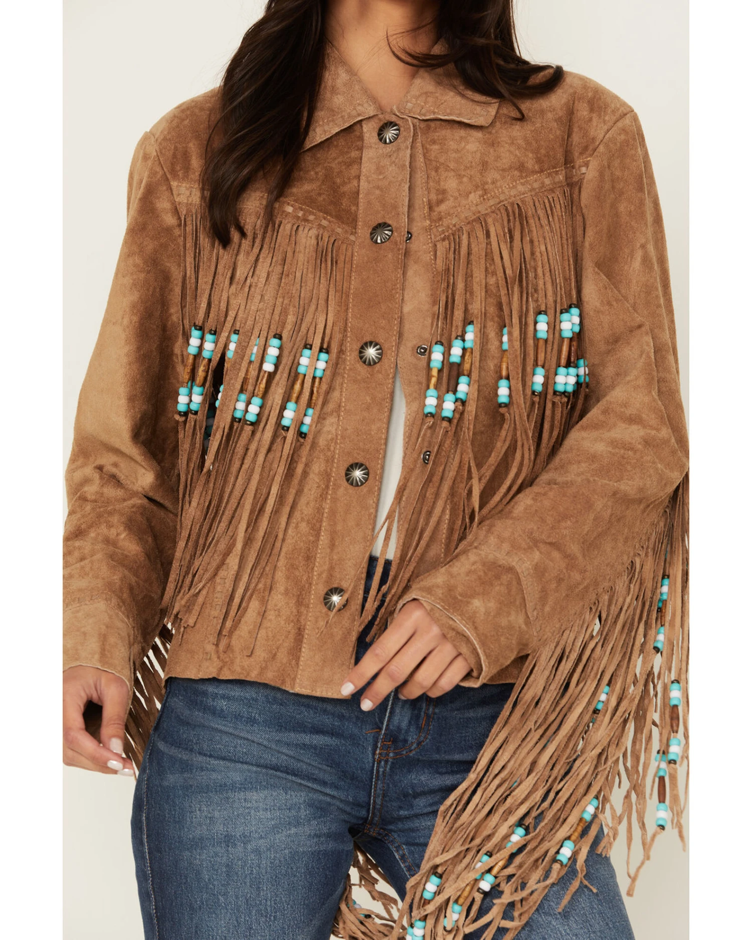 Sidran Women's Beaded Fringe Suede Jacket 5 Sidran Women's Beaded Fringe Suede Jacket - Image 3