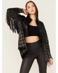 Boom Boom Jeans Women's Tweed & Fringe Faux Leather Western Jacket 7 Boom Boom Jeans Women's Tweed & Fringe Faux Leather Western Jacket -Ladies Western Cowboy 2000378487 001 P2