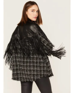 Boom Boom Jeans Women's Tweed & Fringe Faux Leather Western Jacket 9 Boom Boom Jeans Women's Tweed & Fringe Faux Leather Western Jacket -Ladies Western Cowboy 2000378487 001 P4
