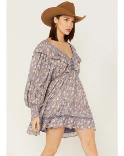 Jen's Pirate Booty Women's Floral Print Long Sleeve Wildflower Lasi Mini Dress