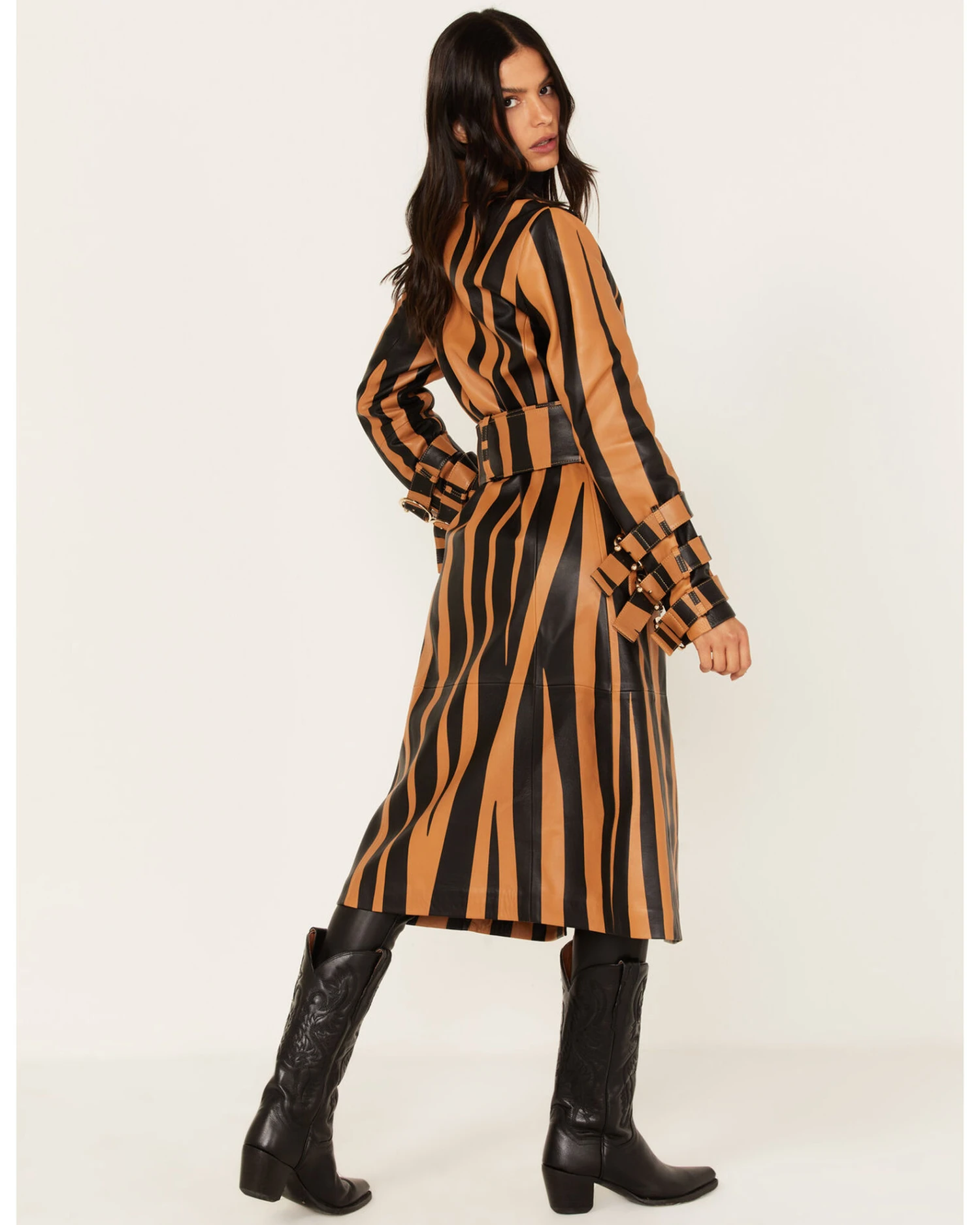 DANCASSAB Women's Diana Zebra Stripe Leather Coat 7 DANCASSAB Women's Diana Zebra Stripe Leather Coat - Image 5