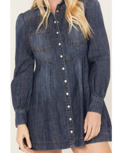 Shyanne Women's Medium Wash Long Sleeve Denim Shirt Dress 8 Shyanne Women's Medium Wash Long Sleeve Denim Shirt Dress -Ladies Western Cowboy 2000381369 414 P3