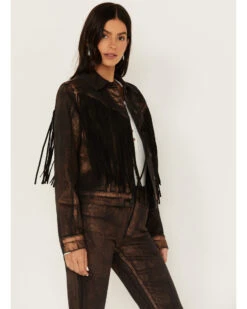 Idyllwind Women's Cropped Fringe Denim Jacket