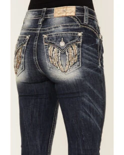 Miss Me Women's Dark Wash Mid Rise Embroidered Feather Skinny Jeans 7 Miss Me Women's Dark Wash Mid Rise Embroidered Feather Skinny Jeans -Ladies Western Cowboy 2000381760 400 P2