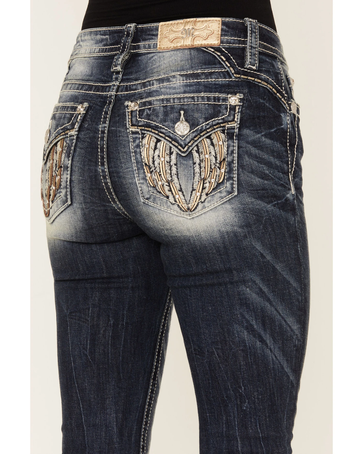 Miss Me Women's Dark Wash Mid Rise Embroidered Feather Skinny Jeans 4 Miss Me Women's Dark Wash Mid Rise Embroidered Feather Skinny Jeans - Image 2