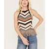 Shyanne Women's Zig Zag Fringe Halter Sweater Tank 