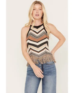 Shyanne Women's Zig Zag Fringe Halter Sweater Tank