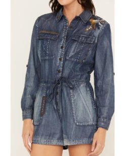 Cleo + Wolf Women's Denim Romper -Ladies Western Cowboy 2000382962 400 P4