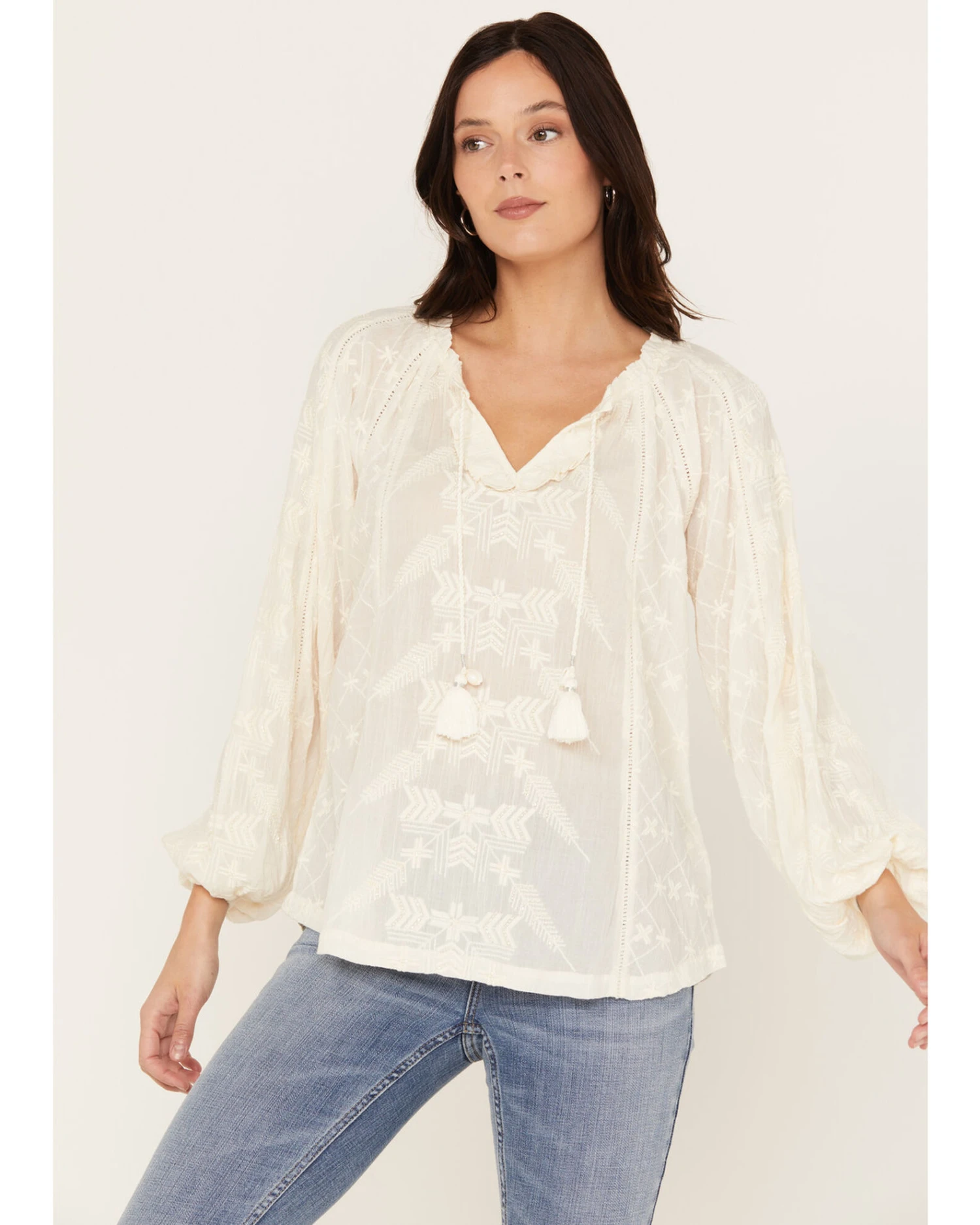 Shyanne Women's Long Sleeve Embellished Boho Blouse 3 Shyanne Women's Long Sleeve Embellished Boho Blouse